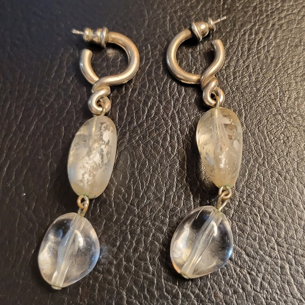 Silver Tone Translucent/Clear Acrylic Teardrop Da… - image 2